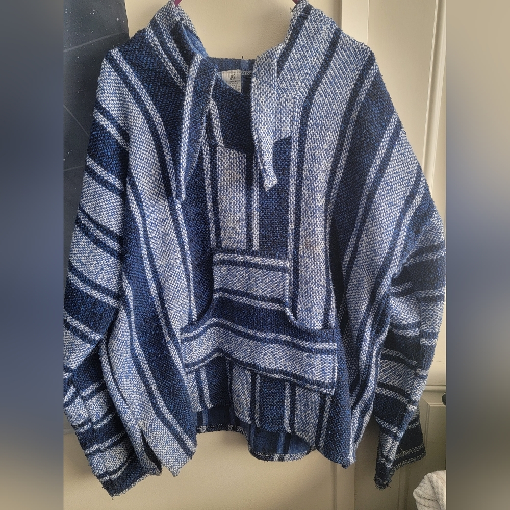 Blue & white poncho hoodie